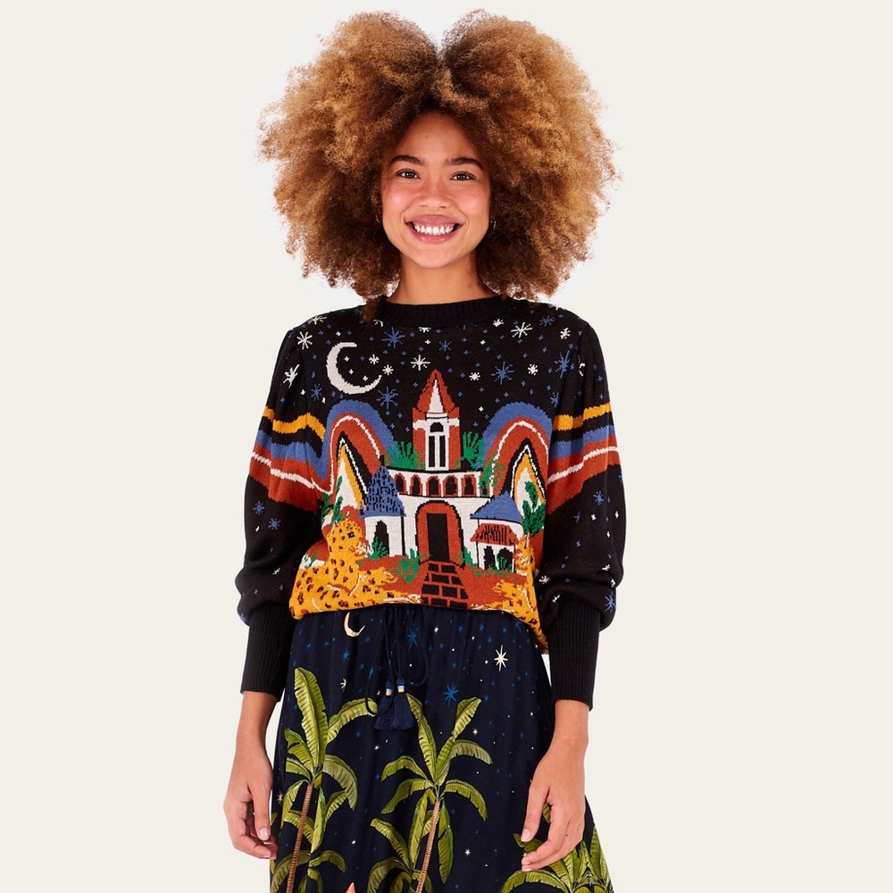 FARM Rio Midnight Leopard Crewneck Sweater